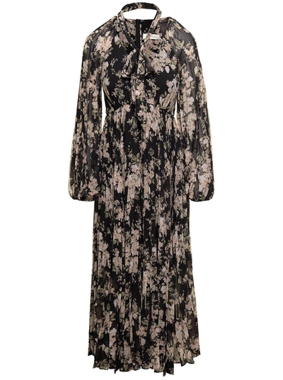 Shop Zimmermann Black Floral-printed Pleated Sunray Midi Dress In Chiffon Woman In Multicolor