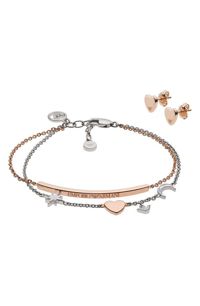 Shop Emporio Armani Set Of 2 Bracelets & Stud Earrings Set In Copper