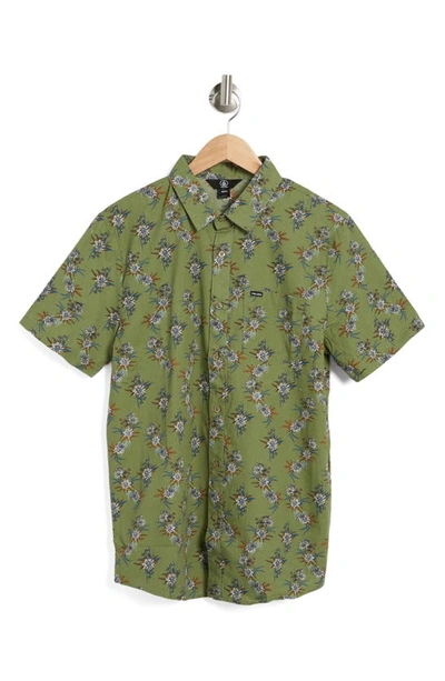 Shop Volcom Warbler Regular Fit Cotton Button-up Shirt In Squadron Green