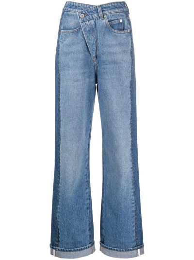 Shop Loewe Blue Two-tone Deconstructed Jeans