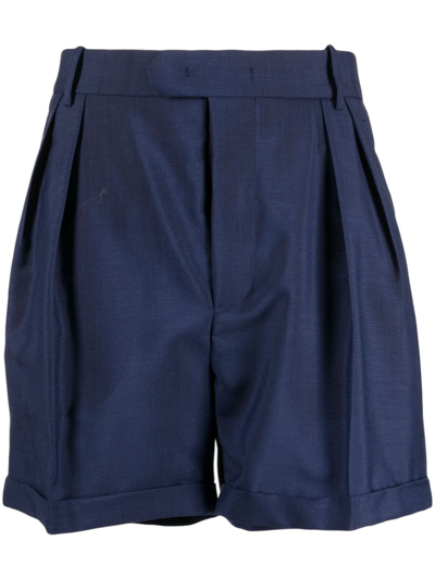 Bally Pleated Mohair-wool Blend Shorts In Blue