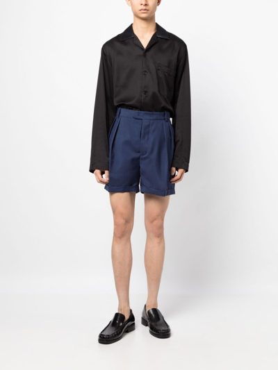Bally Pleated Mohair-wool Blend Shorts In Blue