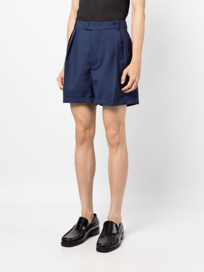 Bally Pleated Mohair-wool Blend Shorts In Blue