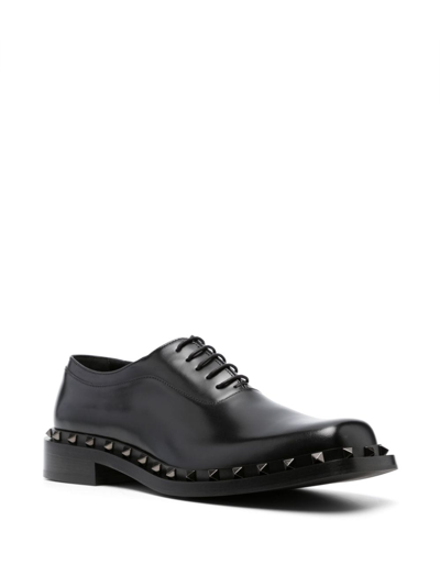 Shop Valentino Rockstud Leather Derby Shoes In Black