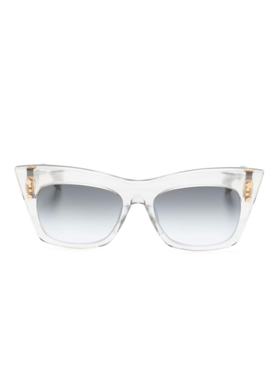 Shop Balmain Eyewear Transparent-design Oval-frame Sunglasses In Grey