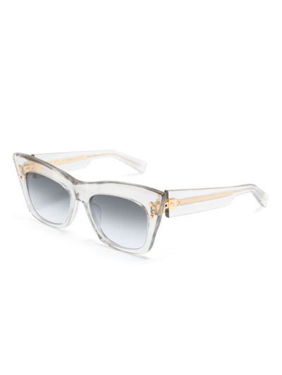 Shop Balmain Eyewear Transparent-design Oval-frame Sunglasses In Grey