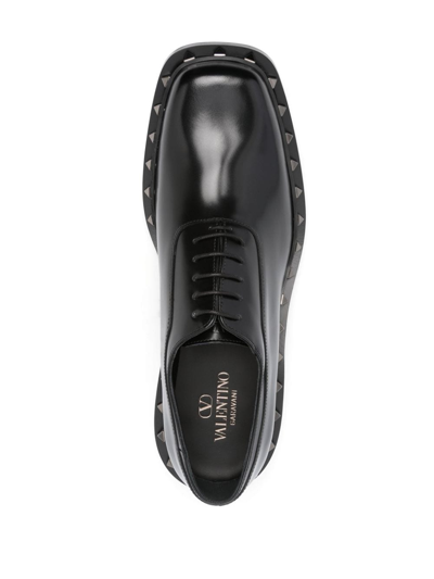 Shop Valentino Rockstud Leather Derby Shoes In Black