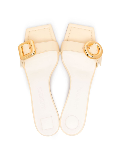 Jacquemus Geometric Buckle Mules In Beige