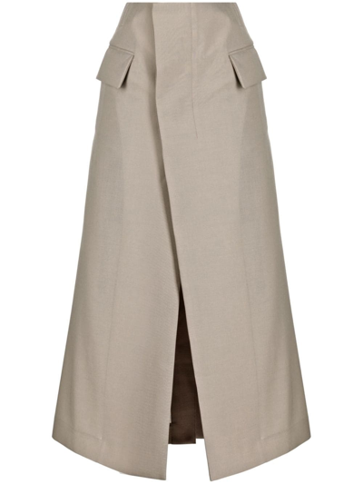 Shop Sacai Suiting Mix Layered Midi Skirt In Brown