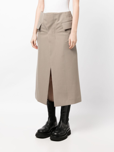 Shop Sacai Suiting Mix Layered Midi Skirt In Brown