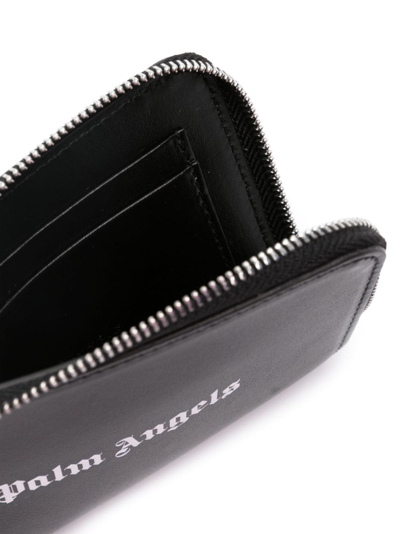 Palm Angels Rectangular Black Leather Card Wallet In Black