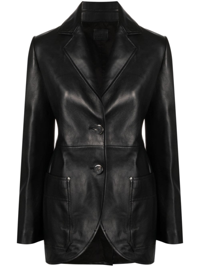 Shop Durazzi Milano Single-breasted Leather Blazer In Black