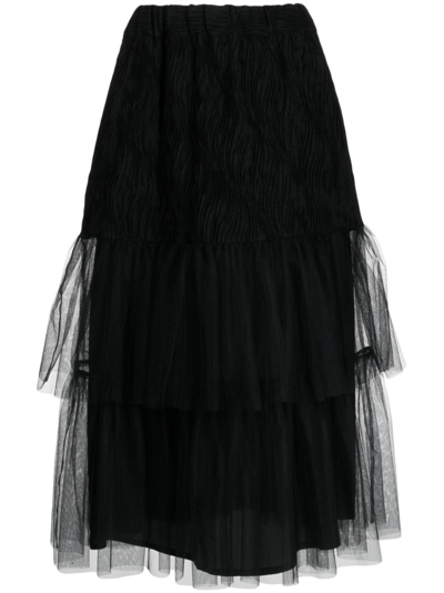 Shop Noir Kei Ninomiya Tiered Tulle Midi Skirt In Black