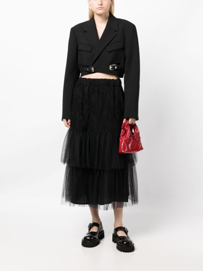 Shop Noir Kei Ninomiya Tiered Tulle Midi Skirt In Black