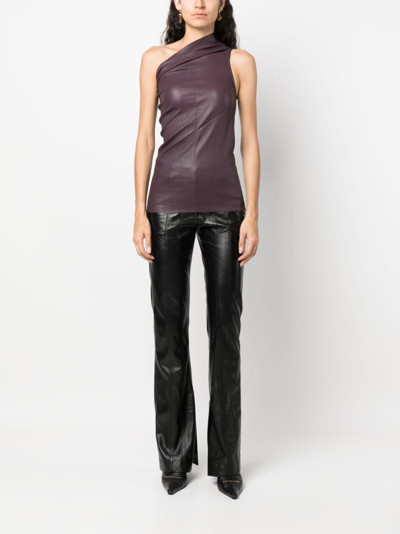 Rick Owens Athena Leather Tank Top In Purple