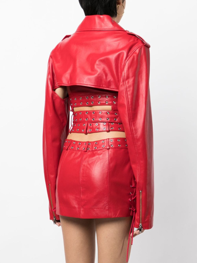Shop Monse Cropped Double-belt Leather Jacket In Red