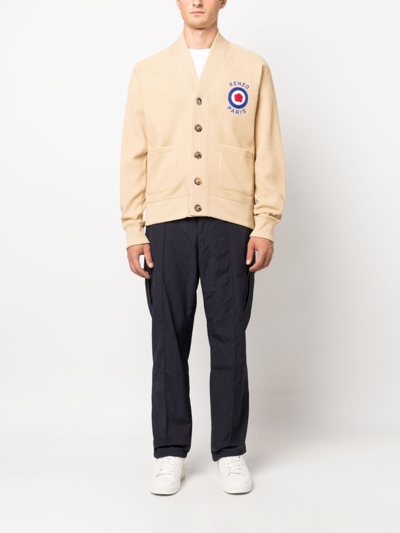 Shop Kenzo Logo-embroidered V-neck Cardigan In Neutrals