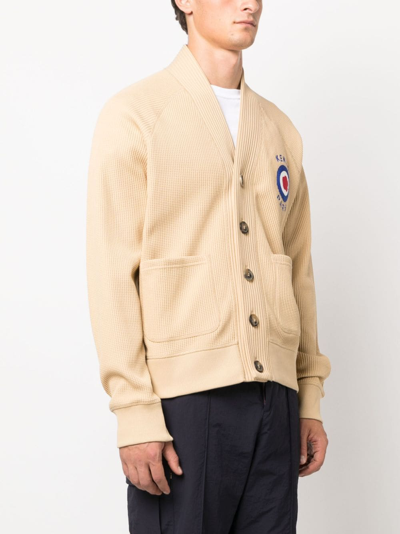 Shop Kenzo Logo-embroidered V-neck Cardigan In Neutrals