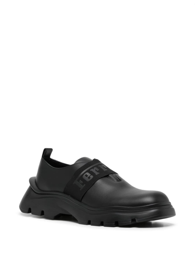 Shop Ferrari Logo-strap Leather Sneakers In Black