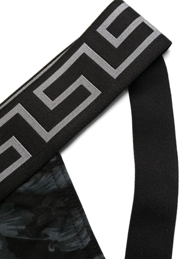 Versace Barocco-print Cotton Jockstrap In Black