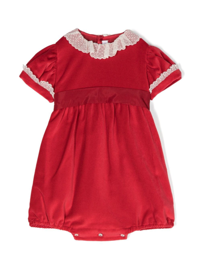 Shop Mariella Ferrari Lace-trim Velvet Cotton Shorties In Red