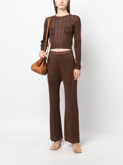 Shop Aeron Shale Flared Knitted Trousers In Brown