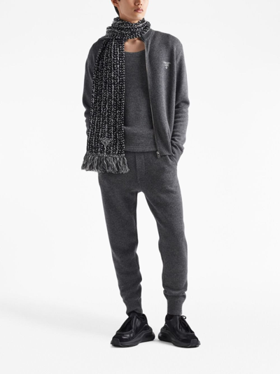 Prada Logo-embroidered Cashmere Sweatshirt In Grey