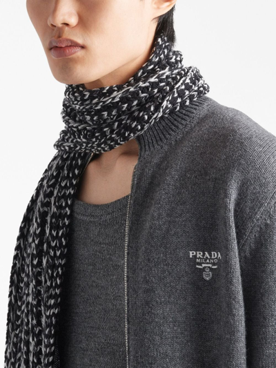 Shop Prada Logo-embroidered Cashmere Hoodie In Grey