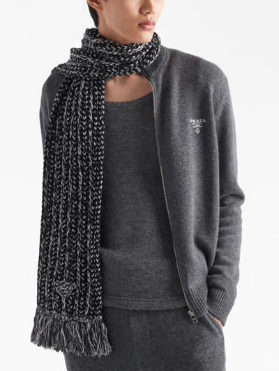 Prada Logo-embroidered Cashmere Sweatshirt In Grey