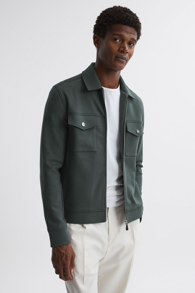Shop Reiss Medina - Emerald Interlock Jersey Zip-through Jacket, Xxl