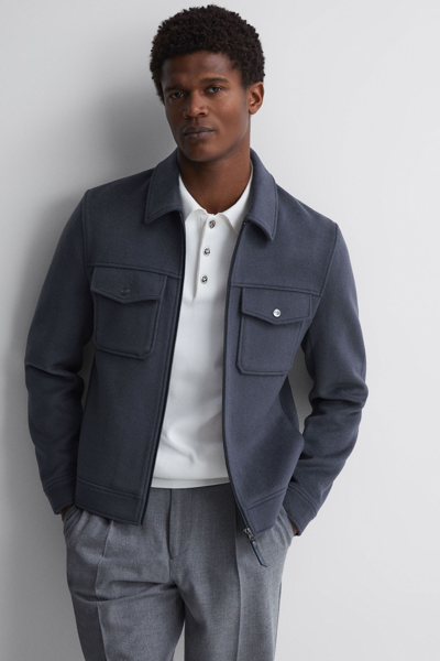 Shop Reiss Peridoe - Airforce Blue Wool Zip Through Jacket, Xs