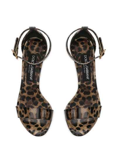 Dolce & Gabbana Keira 105 Leopard Print Leather Dg Baroque Sandals In Brown