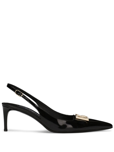 Shop Dolce & Gabbana 60mm Logo-plaque Slingback Pumps In Black