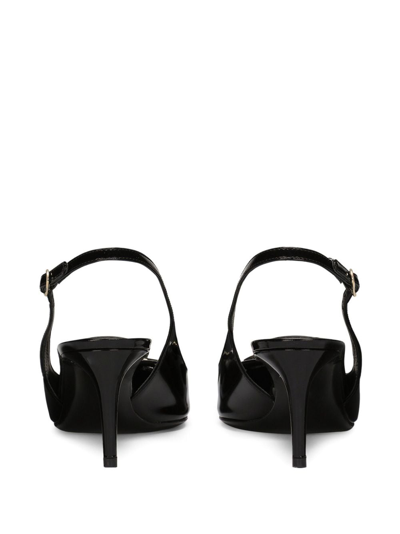 Dolce & Gabbana Black Slingback With Plate Logo In Patent Leather Woman In Black