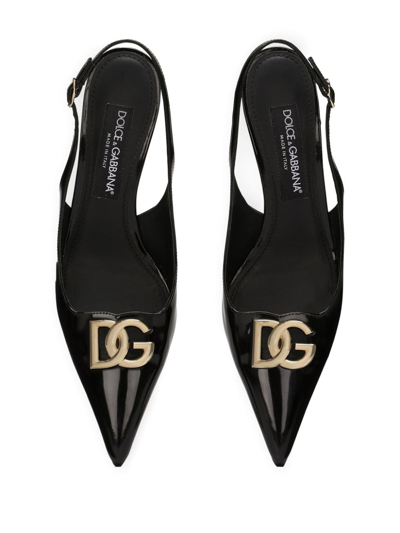 Shop Dolce & Gabbana 60mm Logo-plaque Slingback Pumps In Black