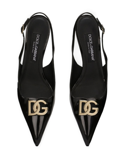 Dolce & Gabbana Black Slingback With Plate Logo In Patent Leather Woman In Black