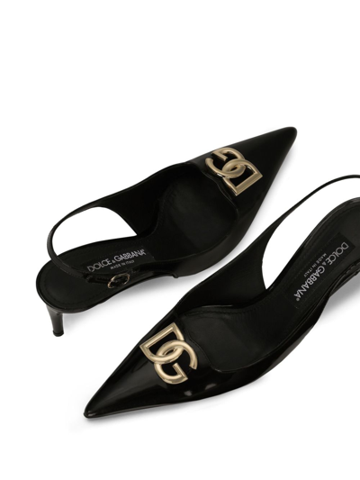 Dolce & Gabbana Black Slingback With Plate Logo In Patent Leather Woman In Black