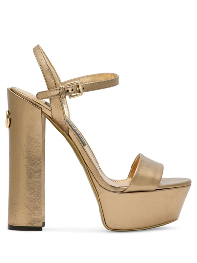 Dolce & Gabbana Leather Platform Sandals 105 In Gold