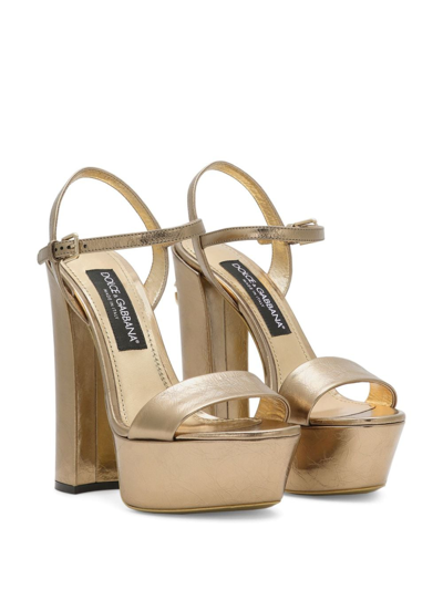 Shop Dolce & Gabbana 105mm Logo-plaque Leather Sandals In Gold