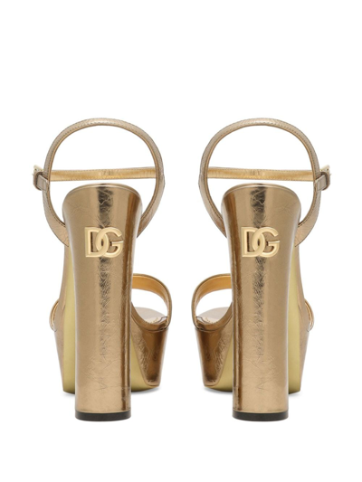Dolce & Gabbana Leather Platform Sandals 105 In Gold