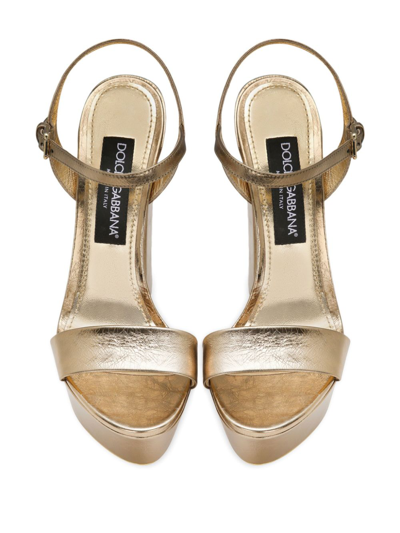Shop Dolce & Gabbana 105mm Logo-plaque Leather Sandals In Gold
