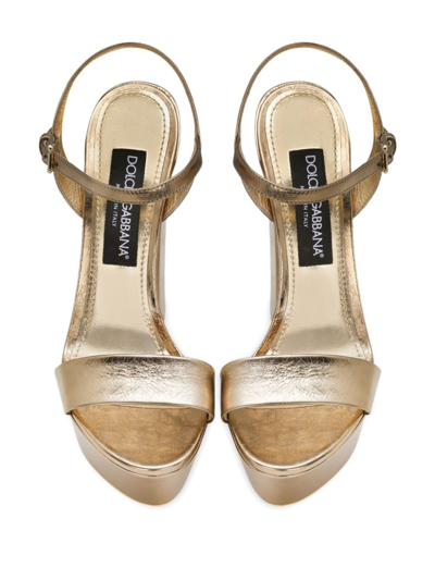 Dolce & Gabbana Leather Platform Sandals 105 In Gold