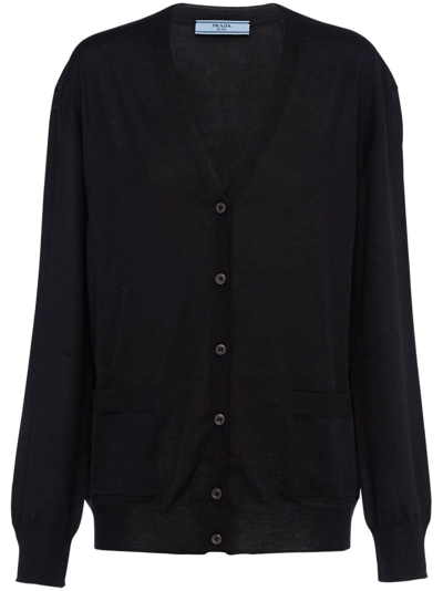 Shop Prada V-neck Wool-cashmere Cardigan In Black
