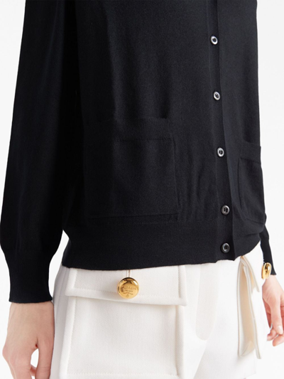 Shop Prada V-neck Wool-cashmere Cardigan In Black