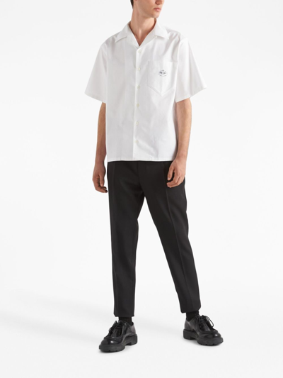 Shop Prada Logo-embroidered Bowling Shirt In White
