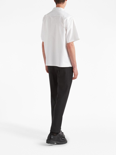 Shop Prada Logo-embroidered Bowling Shirt In White
