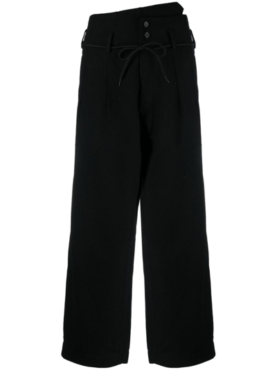 Shop Y-3 Box-pleat Wide-leg Trousers In Black