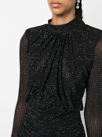 Shop Self-portrait Crystal Embellished Ruched Mini Dress In Black