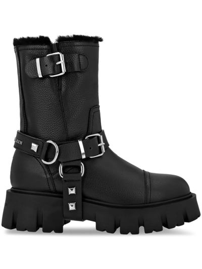 Shop Philipp Plein Studded Ankle Leather Boots In Black