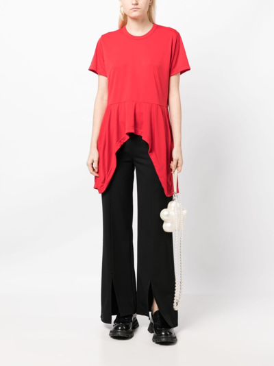 Comme Des Garçons High-low Hem Panelled T-shirt In Red